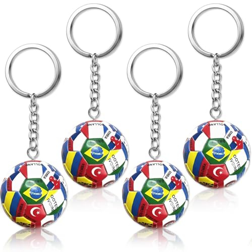 Celblisora 4er-Set Fußball-WM-Schlüsselanhänger 2026 mit Fußballmotiven und Nationalflaggen,WM-Geschenke & Accessoires für Herren,Sportartikel,Rucksackanhänger