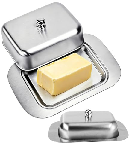 Käsebrotbox, Butterdose Edelstahl, Butterbehälter | Dessertschale, Silber, für Butter, auch geeignet für Käse, Kuchen, Desserts, Früchte