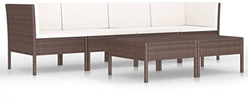 PUGYNBK 6-TLG. PE Rattan Sitzgruppe Braun Lounge Set mit Auflagen, modulares Rattan Lounge Set für Garten, 6-teiliges Gartenmöbel-Set mit Couchtisch