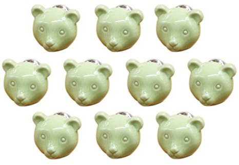 Dessin Animé en Forme d'animal de Porte en Céramique de Poignée de Placard Armoire de Cuisine Tiroir Poignées 10 Pack, Vert