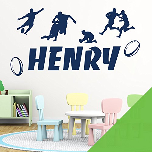 Wandtattoo, personalisierbar, Motiv: Rugbyball, Spieler, Limettengrün