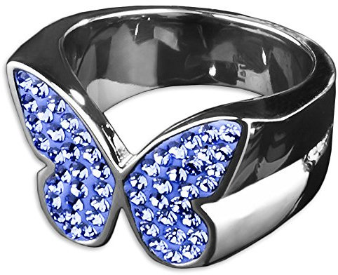 viva-adorno Edelstahl Ring Damenring Multi Kristall Schmetterling RS31, blau Gr. 51