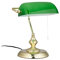 Relaxdays Bankerlampe mit Zugschalter, grüner Schirm, runder Sockel, Vintage Design, Glas, HBT: 31x22,5x18,5cm, Messing