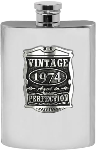 English Pewter Company 6oz Vintage Years 1975 50th Birthday or Anniversary Pewter Hip Flask - Unique Gift Idea for Men [VIN017]