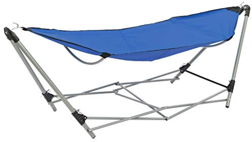 Festnight Camping Hängematte mit faltbarem Zusammenklappbar für Utensilien Campingbett Klappliege Gartenliege Gästebett Ständer Blau/Braun