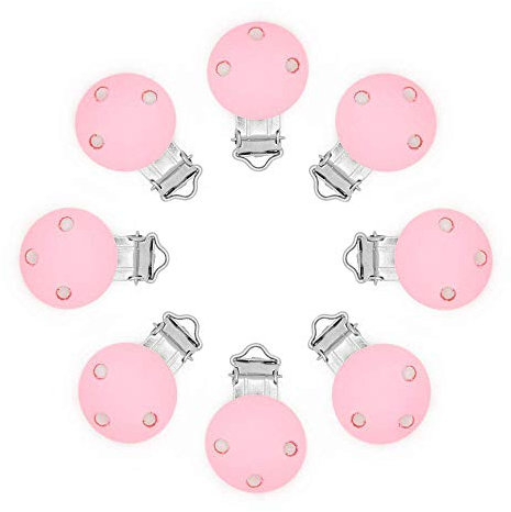 8 Pièces Clip Pince Attache Tétine Bois Naturel Clip Attache Sucette Bébé Rose