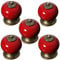 Voarge Lot de 5 boutons ronds en céramique pour porte de placard ou tiroir - Poignée en porcelaine - Style maison de campagne - Rouge