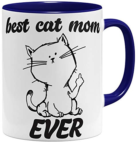 OM3® Best Cat Mom Ever Katzen Tasse | Keramik Becher | 11oz 325ml | Beidseitig Bedruckt | Dunkelblau