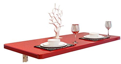 Wand Küchentisch Kindermöbel Wandklapptisch Laptoptisch Esstisch Schreibtisch Klappbar Computertisch aus Holz Faltbarer Schwimmender Wandtisch Wandschrank,2 Metall Halterungen,Rot(50X30cm/20x12in)