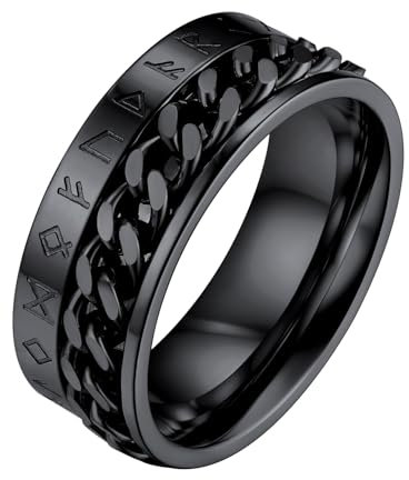 FaithHeart Bague Vikings Homme Noir 56 Acier Inoxydable, Bagues Tournant Vikings Rune Bijoux Anneau Anti Stress,Cadeau Anniversaire Fête de Pères pour Hommes Garçons