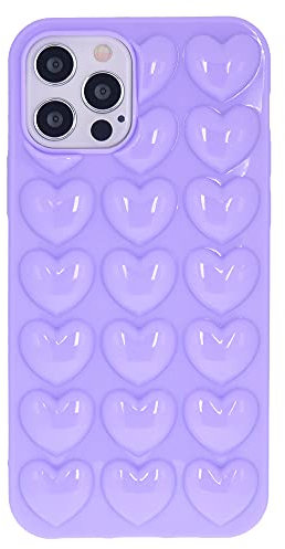 DMaos iPhone 12 Pro/iPhone 12 Case for Women, 3D Pop Bubble Heart Kawaii Gel Cover, Cute Girly for iPhone12 Pro/iPhone12 6.1 inch - Lavender