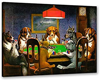 ZHONGYUTONG Lustiges Tierbild Gerahmt Hunde die Pokerkarten Spielen Kunstdruck auf Leinwand Coole Poster Moderne Gemälde für Heimdekoration (80x120cm)