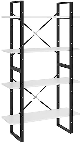 vidaXL Bücherregal 4 Fächer Industriestil Standregal Wandregal Bürorregal Aktenregal Regal Mehrzweckregal Weiß 80x30x140cm Holzwerkstoff