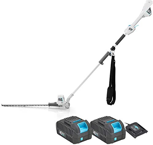 swift 40V Cordless Long Reach Hedge Trimmer, Pole Hedge Cutter 46cm Cutting Length Adjustable Head with Shoulder Strap, Incl. Dual 2.0Ah Battery and Charger