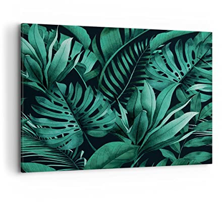 Wandbilder Dekoration Wohnzimmer Blätter Grafiken Monstera Bilder auf Leinwand 120x80cm Leinwandbild Schlafzimmer Küche Deko Wand Kunstdruck Art Groß XXL Wanddeko Bild Wall Decor Canvas AA120x80-4886