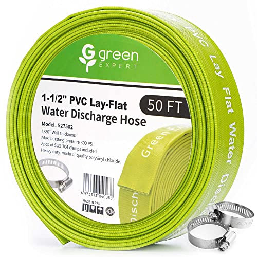 Green Expert - Manguera de descarga plana de PVC de 1.5 pulgadas de diámetro interior, kit de drenaje de bomba de drenaje de filtro de piscina resistente, manguera de retrolavado ideal para
