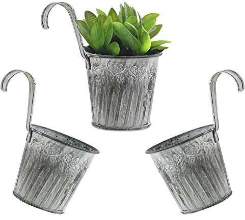 Zasvec Vasi da Balcone 3 pezzi Metallo Vasi da Esterno con Gancio Vasi per Piante Sospese Vasi da Appendere Vaso da Fiori in Metallo per Recinzione Giardino Balcone 11,5cm