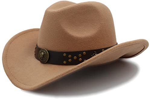 QBQZXAOSOWH Fedora Trilby Klassische Herren Western Cowboyhut Gentleman Jazz Fedora Sombrero Steampunk Cap Größe 56-58Cm Khaki