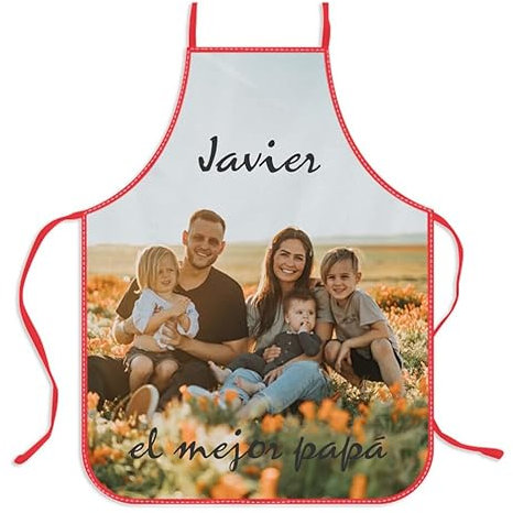 Wanapix | Delantales Personalizados con Fotos y Textos | Delantal de Cocina Customizado | Ribete en Colores Variados | Regalo ideal para Cocinillas y aficionados a Cocinar (Ribete rojo)
