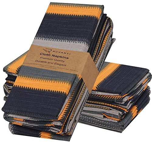 Ruvanti Cotton Napkins Set of 12-100%, 18x18 Inches, Soft, Absorbent. Perfect for Parties, Weddings, Dinner - Stripes