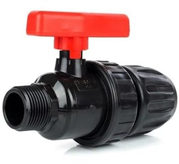 PE Klemmfitting Kugelhahn mit Aussengewinde | PP Kugelhahn | Klemmverbinder | Kugelhahn für PE Rohr | Klemmmuffe x AG | PN 10 (32mm x 1 Zoll AG), Schwarz