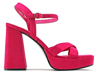MODELISA - Sandalia Tacón Ancho Con Plataforma Hebilla Pulsera Tobillo Mujer (Fucsia, numeric_38)