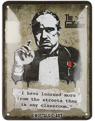Nostalgic-Art Targa retrò, 15 x 20 cm, The Godfather – Learn from the streets – Idee regalo per amanti dei film, Official License Product (OLP), in metallo, design vintage