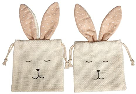 Rayher Stoffsäckchen Hase, 12 x 21 cm, 2 Stück, Osterhasen- Säckchen zum Befüllen, Stoffsäckchen mit Hasenohren, 46687000