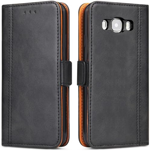 ROJIOJIO Coque pour Samsung Galaxy J7 2016, Housse en Cuir PU Premium Etui à Rabat Pochette de Portefeuille, Étui de Protection pour Samsung Galaxy J7 2016, Noir