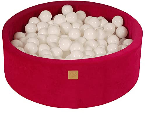 MEOWBABY Bällebad 90x30cm Samt - Bällebad Baby ab 1 Jahr - Bällebad Kinder Weichschaum Ballgruben mit 200 Bälle, Magenta