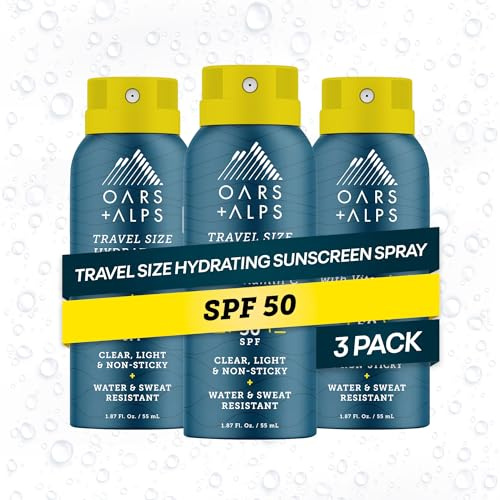 Oars + Alps SPF 50 Face & Body Broad Spectrum Sunscreen Spray | Fast-Absorbing, Lightweight, Non-Greasy, Hawaii Reef Act 104 Compliant, Water-Resistant, Octinoxate + Oxybenzone Free, 1.87 Oz, 3 Pack