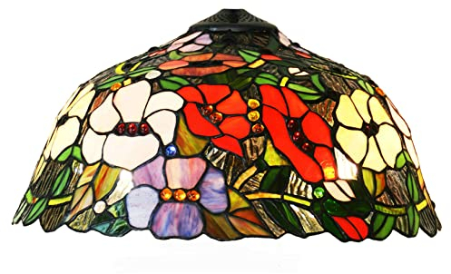 BOTOWI Lampenschirm aus Buntglas, nur Lampenschirm mit bunten Blumen von Tiffany, 16 Zoll Durchmesser, rot blau rosa gelb grün Blattglasperlen, Ersatzschirme für Tischlampe, Pendelleuchte