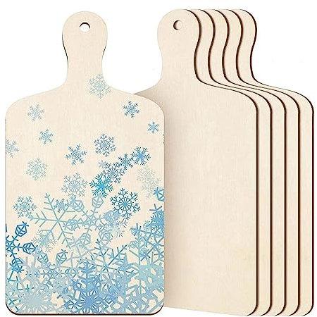 Lot de 6 planches à découper en bois brut avec poignée, petite planche à découper en bois pour loisirs créatifs, peinture, décoration de Noël