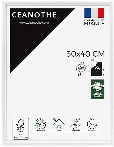 Ceanothe Cadre Photo 30x40 cm en Bois Blanc, Pour Exposition et Idéal pour Affiche et A4, Collection Essentiel Verre acrylique Incassable Fabriqué en France