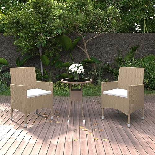 ZEYUAN 3-TLG. Garten-Essgruppe, Gartenmöbel Set, Balkonmöbel Set, Sitzgruppe Garten, Gartengarnitur, Garten Essgruppe, Terrassen Möbel, Poly Rattan Beige