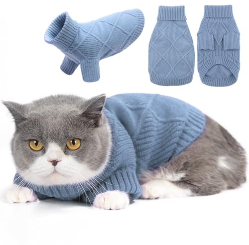EMUST Katzenpullover, elastischer extra Kleiner Hundepullover mit Ärmel für Herbst & Winter, warme Welpenpullover für kleine Hunde für den Urlaub, Blau XS