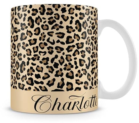 Personalised Cheetah Print Mug Custom Name, Leopard Print, Animal Print Coffee Mug.