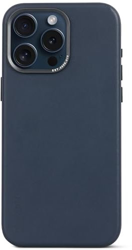 DECODED Leather Phone Case for iPhone 15 Pro Max (6.7 inch) - Protective and Shockproof Case - Premium Genuine European Aniline Leather - MagSafe Compatible - Microfiber Lining - Navy Blue