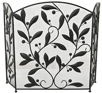 Salvachispas Malla de Malla Plegable for Chimenea, 3 Paneles, con Estampado de Flores y Hojas, 45 x 30 Pantalla Chimenea