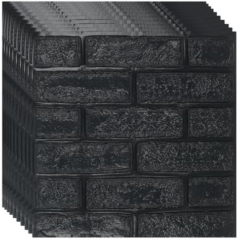 10 PCS 3D Brick Effect Wall Panels, 35x35cm Peel and Stick Brick Wallpaper, Waterproof Self Adhesive Wall Tiles for Bedroom Bathroom Kitchen (Black)