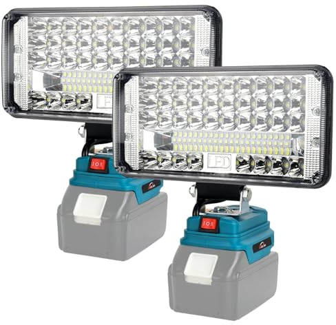 AUTOJARE 2 Stück Akku Lampe für Makita 18V 90W Kabellose Led Arbeitsleuchte 7500LM Tragbares Flutlichter 2 Helligkeitseinstellungen Baustellen Lampe mit 2 USB-Aufladung (7 zoll, kein Akku)