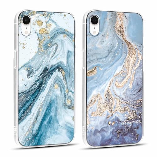 Xylota 2 Stück Handyhülle für iPhone 7 Plus/iPhone 8 Plus 5,5 Hülle, Durchsichtig Aesthetic Marmor Muster Case, Transparent Weich Silikon Dünn TPU Stoßfeste Schutzhülle Frauen Mädchen Cover, 01