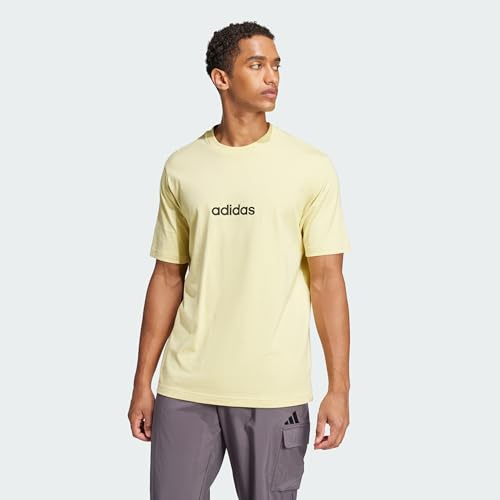 adidas Men's Essentials Linear Single Jersey TEE, Powder Yellow/Black, XL