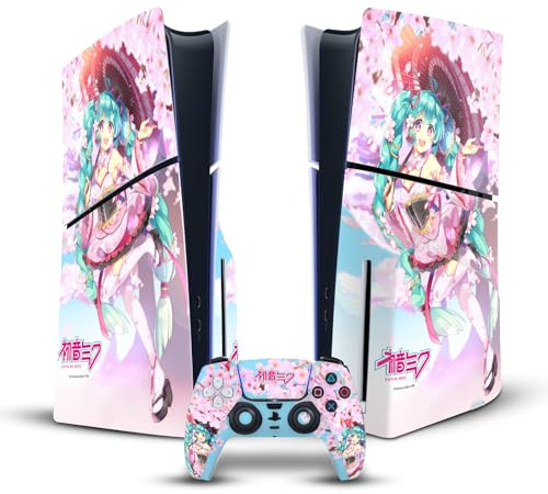 Head Case Designs Offizielle Hatsune Miku Sakura Grafiken Vinyl Haut Gaming Aufkleber kompatibel mit Sony PlayStation 5 PS5 Slim Disc Edition Console & DualSense Controller