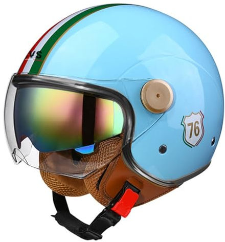 Casque Jet Moto Vintage avec Visière Casque Mobylette Homologué ECE Rétro Demi Casque Moto Vélo Scooter Chopper pour Adultes Homme Et Femme 7,XL