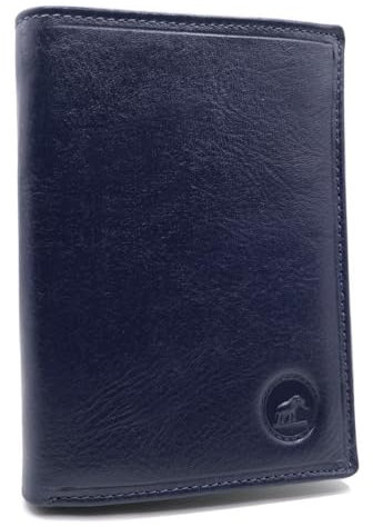 Charmoni - Portefeuille Homme - Format Moyen Classique - Protection Anti RFID - 3 Volets - 6 Carte Bleu, permis Conduire, Papier, Monnaie - Cuir (Bleu)