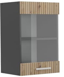 Vicco Küchenglasschrank R-Line, Glashängeschrank, Artisan-Eiche/Anthrazit, 40 cm