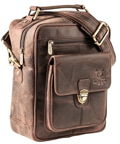 MATADOR Reise Umhängetasche Herren Leder | Handgefertigte Herrentasche zum Umhängen | Edle Männerhandtasche Herrenhandtasche Männertasche mit viel Stauraum | Herren Umhängetasche Leder Dunkel Braun