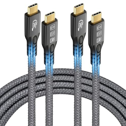 USB C Kabel 3.2 Gen2x2 20 Gbps, 2 Stück Typ C 4 K @ 60 Hz UHD Video 5A/240 W PD3.1 Schnellladekabel mit E-Marker, kompatibel mit Thunderbolt 3/4 für iPhone 15Pro MacBook (2, 2 Stück USB C 20G 240 W 3M