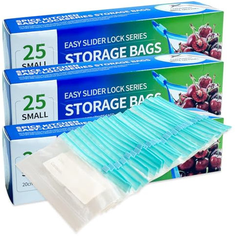 75 bolsas de almacenamiento de alimentos para congelador (20 x 10 cm), bolsas herméticas reutilizables con cremallera con parte inferior expandible, soporte y relleno, bolsas pequeñas de